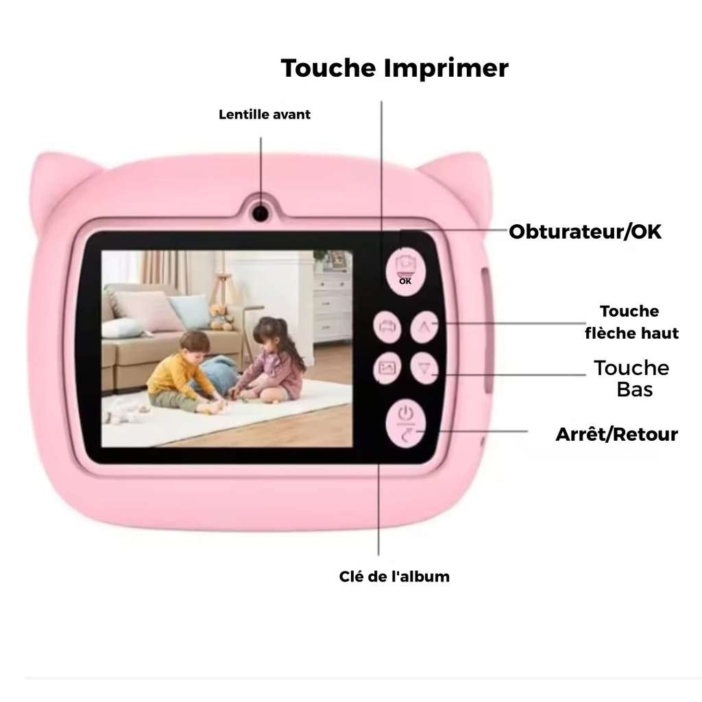 Appareil Photo Instantané Enfant, Cadeau Filles/Garçons, Appareil Photo Numérique Jouet Enfant, Cadeaux Enfant de 3 à 12 Ans,bleu,Rose 